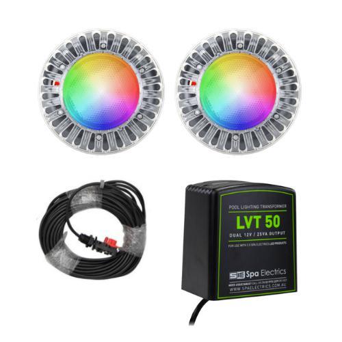 Spa Electrics Atom EMF Kit 2 x Multi PLUS Colour LED Light + Transformer + 30m Cable Spa Electrics Atom EMF Kit 2 x Multi PLUS Colour LED Light + Transformer + 30m Cable